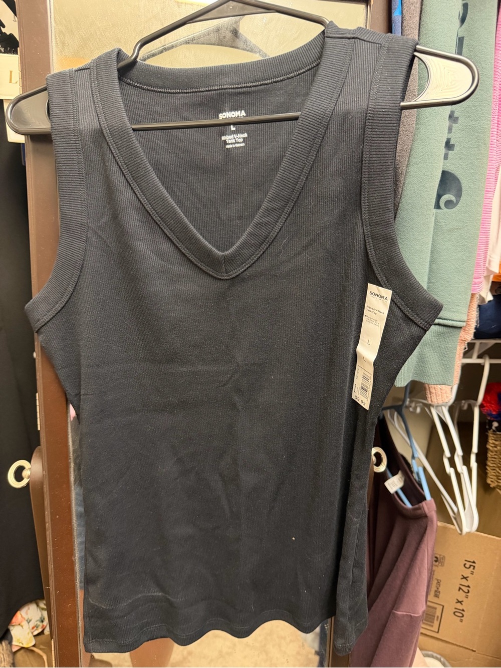 Sonoma Black V-Neck Ribbed Tank Top